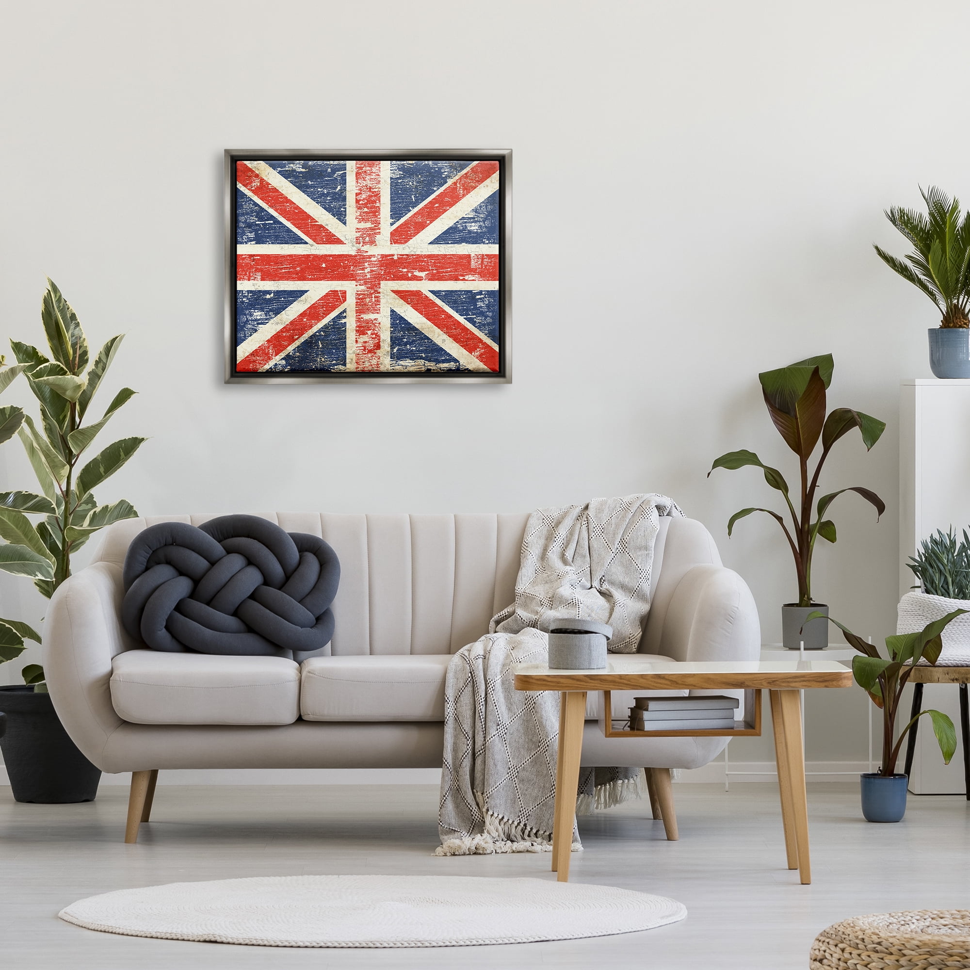 Stupell Industries Rustic United Kingdom Flag Town & City Painting Gray Floater Framed Art Print Wall Art, 31 x 25
