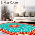thumbnail image 2 of ODIKA 8'x10' Machine Washable Non-Slip Area Rug, Seaside Medallion Border with Nautical Motif and Elegant Scrollwork High Traffic Rug with Pad, Red, 715079, 2 of 8