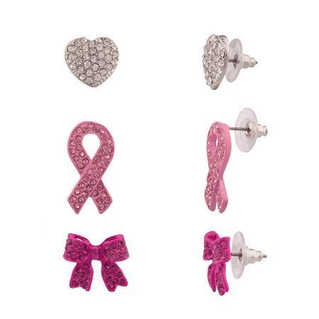Pave Set Earrings - Lux Accessories Breast Cancer Awareness Believe Pave Crystal Box Heart Multiple Stud Earrings Set