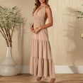 thumbnail image 5 of RYDCOT Women's Summer V Neck Long Dress Casual Halter Wedding Guest Dresses Boho Flowy Smocked Sundress Khaki, 5 of 6