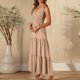 thumbnail image 4 of Pantalones de Vestido Casual para las Mujeres Estilo sin Mangas Sólido V Cuello Vendaje Vestido Largo, Camisas de Vestido Casual para las Mujeres Inspirado Bodycon Maxi de Verano, 4 of 6