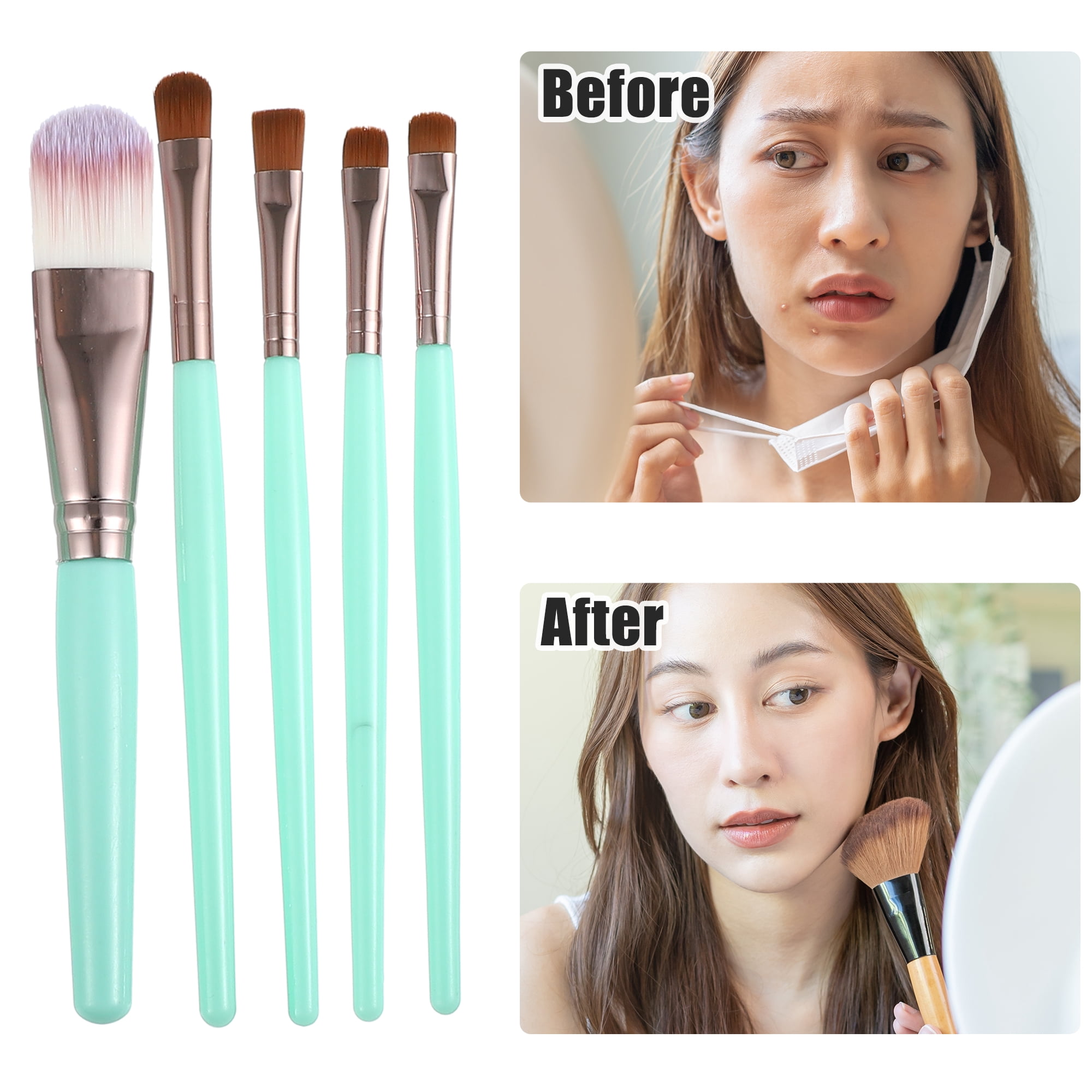 Unique Bargains 1 Set Travel Makeup Brush Set for Concealer Blush Green