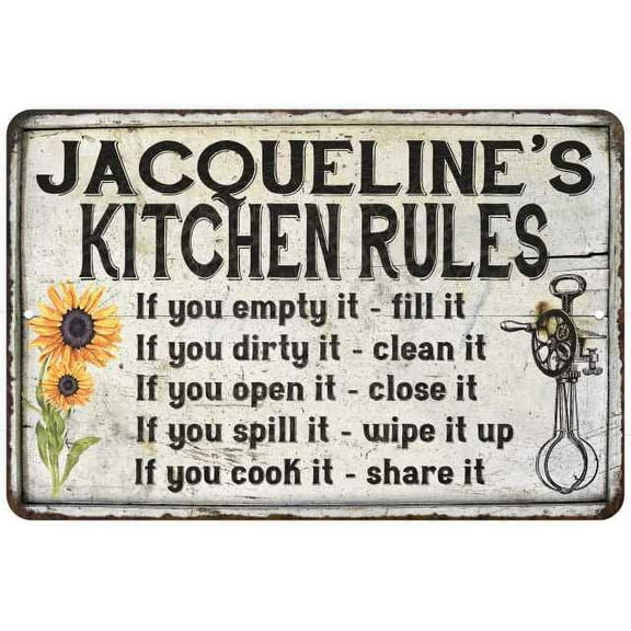Jacqueline's Kitchen Rules Chic Sign Vintage Decor 8 x 12 High Gloss Metal 208120032089