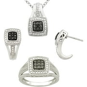 Diamond Accent Sterling Silver and Black Rhodium Cushion-Shape Pendant, Earrings and Ring Set