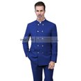 thumbnail image 1 of Trajes de estilo chino para hombre, traje de cuello alto, doble botonadura, 3 bolsillos reales, traje de boda ajustado (Blazer + Pantalones), 2 piezas, 1 of 5