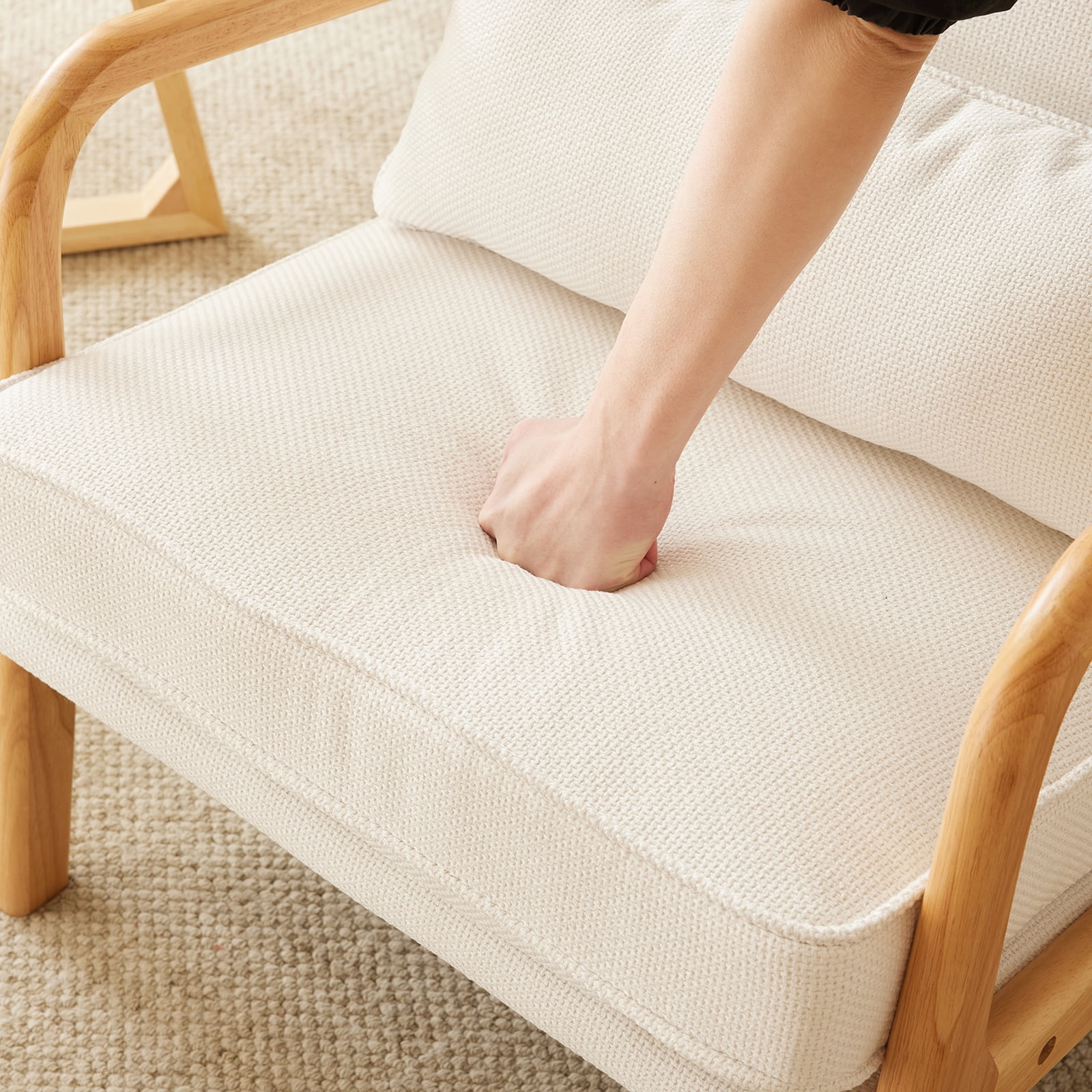 UBesGoo Modern Wood Club Chair Bronzing Cloth Fabric Upholstered Reading Accent Chair with Solid Wood Frame Brown