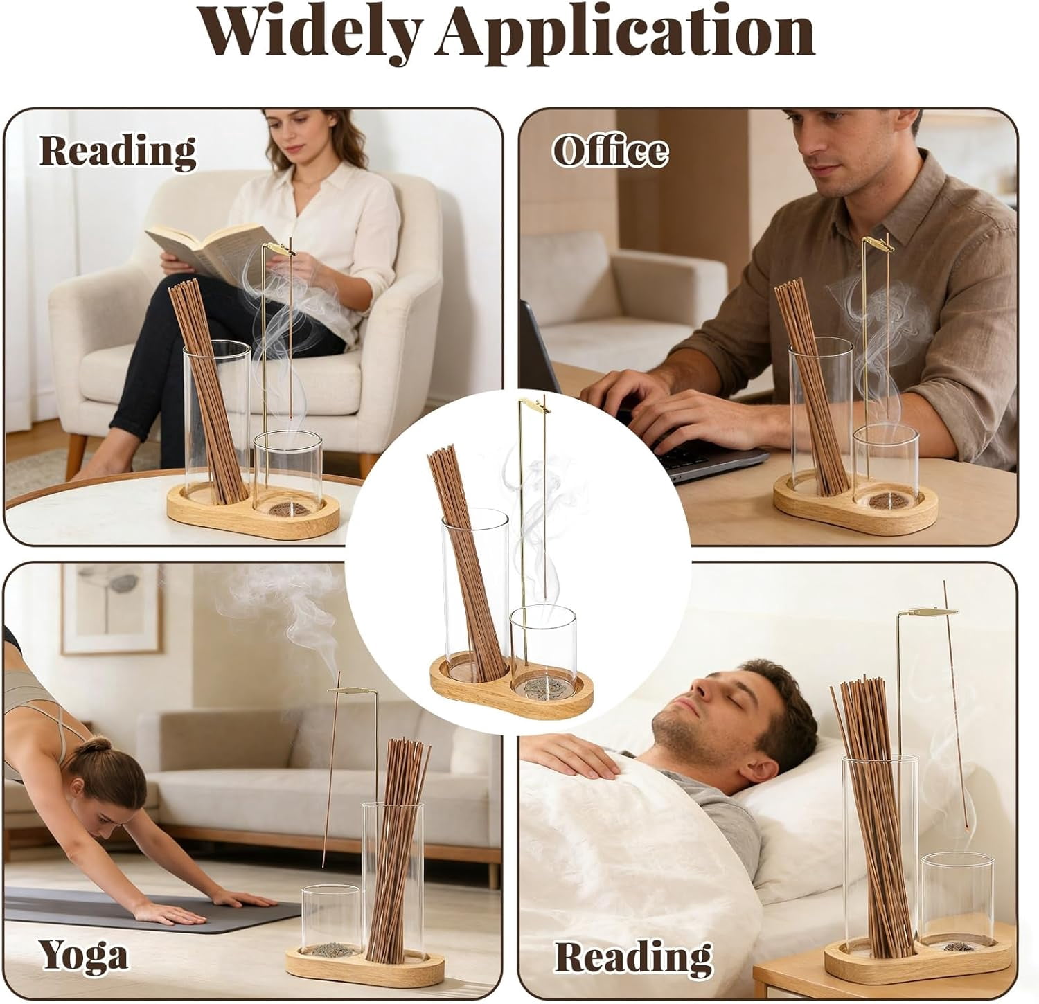 ABCISI 2-in-1 Glass Incense Holder with Ash Collector and Incense Stick Storage Upside Down Hanging Incense Holder,Anti-Splashing Design,Perfect for Meditation, Yoga, Spa, and Home Decoration,Natural