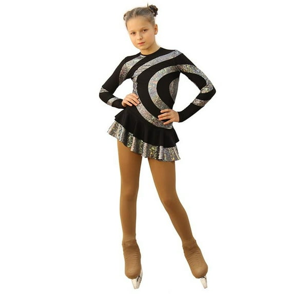 IceDress Figure Skating Dress - Thermal - Serpentine (Black with a Hologram)