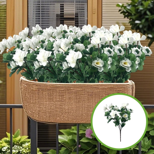 Ramo de tallos de azaleas artificiales | Plantas decorativas florales artificiales | Decoración de interiores para el hogar, la oficina y el jardín