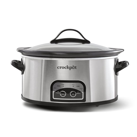 Olla de cocción lenta programable Crock-Pot de 6 cuartos con temporizador y función de calentamiento automático de alimentos, acero inoxidable