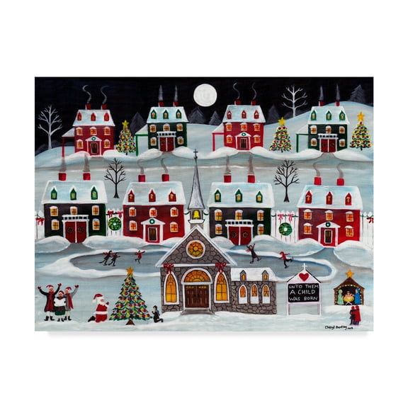 Trademark Fine Art 'A Child is Born Christmas Skating Village' Canvas Art by Cheryl Bartley