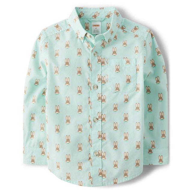 Camisa Gymboree para niños pequeños de manga larga con botones, azul coral 6