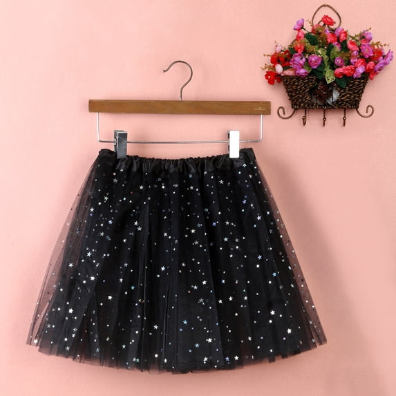 Huowey Women High Waist Sequin Skirt Short Length Elastic Waist Mesh Glitter Tutu Mini Skirts Ruffles Dancing Pleated A-Line Flared Tulle Dancewear,black,One Size