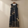 thumbnail image 6 of Jiueut Black Bird Cherry Blossom Print Women's Maxi Dress Sleeveless Wrinkle Resistant Linen Look Sundresses Crew Neck Dress with Pockets Long Casual Maxi Dresses for Women, 4XL, 6 of 7