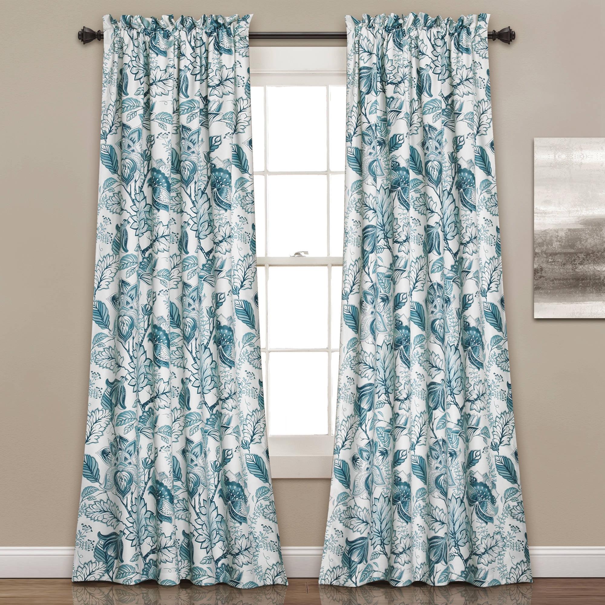 Lush Decor Cynthia Jacobean Room Darkening Window Curtain Dusty Blue
