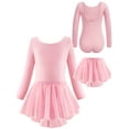 thumbnail image 2 of WIBACKER 3-12Y Girls Ballet Leotards Toddler Long Sleeve Crisscross Back Dance Dress Outfit with Removable Shiny Skirt Combo, 2 of 15