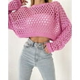 thumbnail image 2 of Suéter de primavera y verano con mangas de cuerno, suéter holgado de cuello redondo y hueco para mujer, 2 of 6
