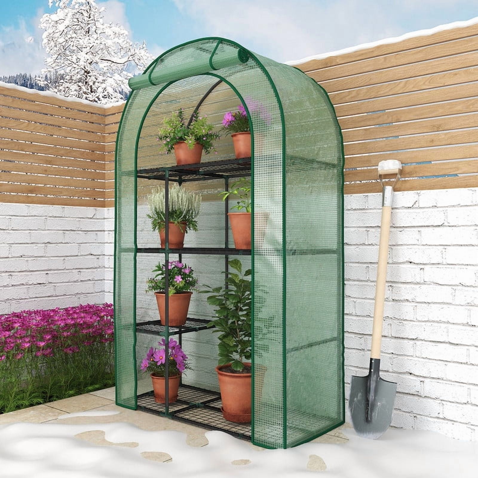 GAZEBETER Small Greenhouse 4-Tier,40 x 18 x 63'' Mini Greenhouse for Indoor Outdoor,Portable Plastic Plant Green House Mini with Roll-up Zipper Door,Green