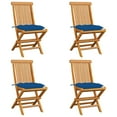 thumbnail image 1 of vidaXL Garden Chairs with Blue Cushions 4 pcs Solid Teak Wood, 1 of 12