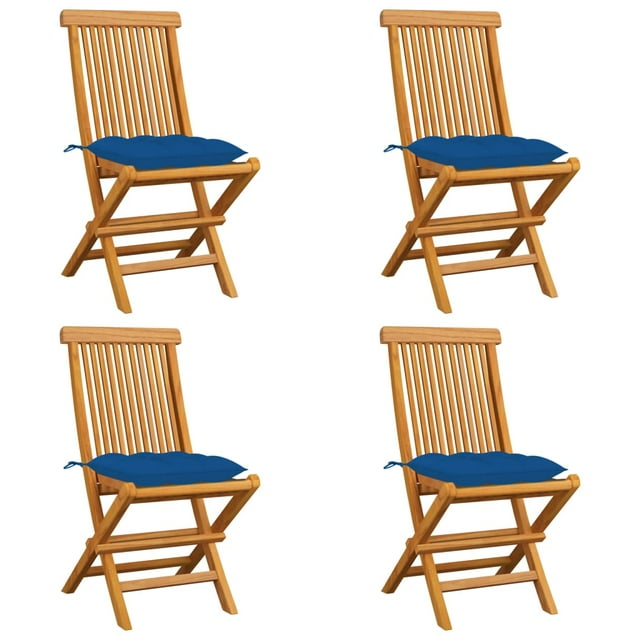 vidaXL Garden Chairs with Blue Cushions 4 pcs Solid Teak Wood