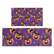 Halloween Pumpkins with Witch Hats Kitchen Rugs Sets Of 2,Anti Fatigue Kitchen Mat Rugs Non Slip Washable,Decorative Kitchen Floor Mats for Kitchen,Sink,Laundry,17"x30" 17"x47"