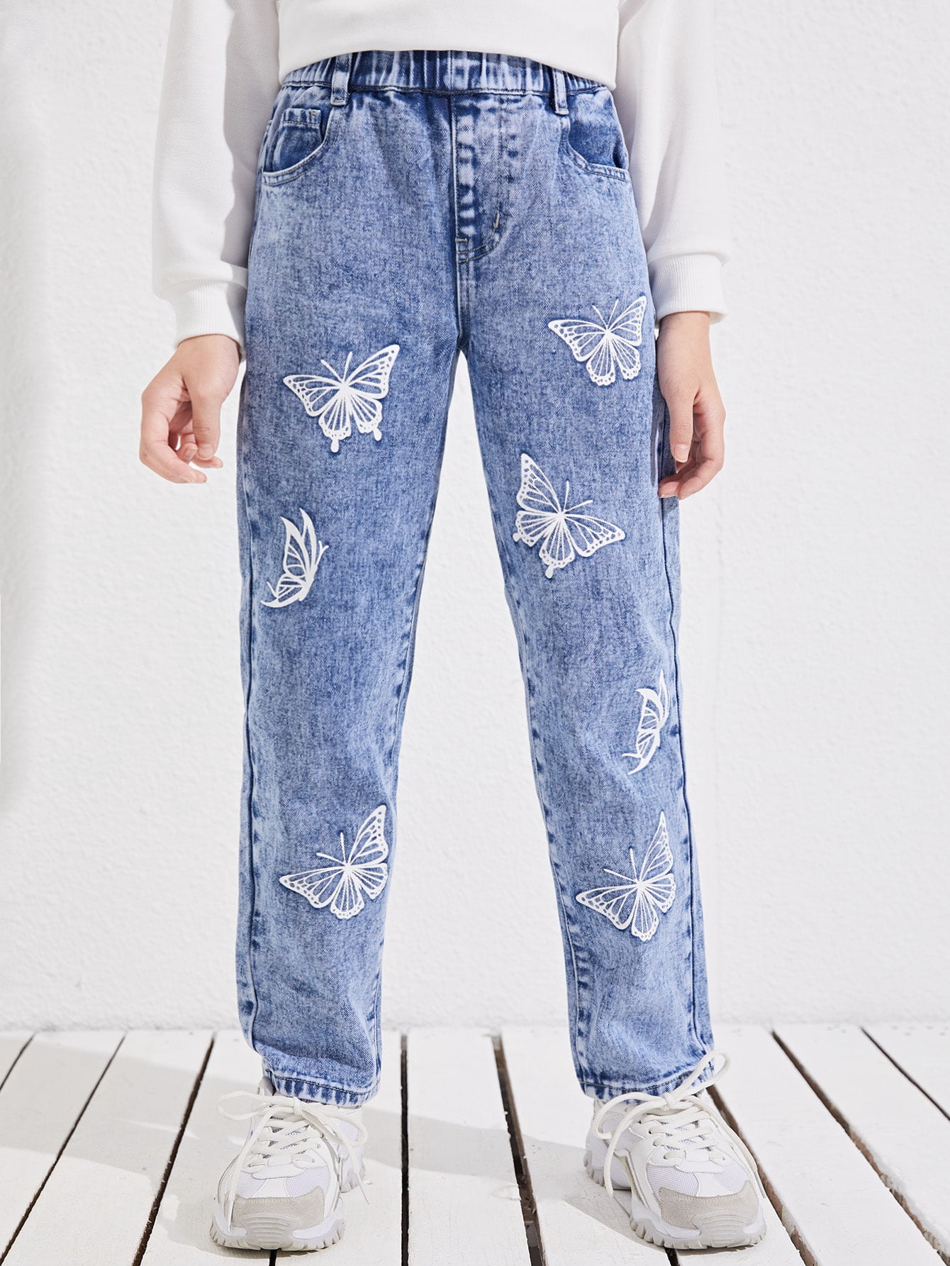 Girls Butterfly Print Straight Leg 
