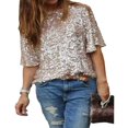 thumbnail image 1 of CNKOO Chaud Paillettes Femmes Sparkle Scintillant Réservoir 3/4 Manches Cocktail Top T-Shirt, 1 of 3