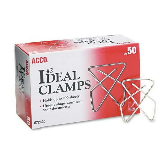 2PK Acco Ideal Clamps, #2, Smooth, Silver, 50/Box (72620)