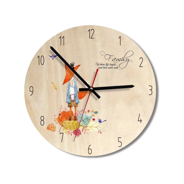 Punteros de aluminio de dibujos animados Reloj de pared con esfera de madera Movimiento sin tictac Reloj de sala de estar Dormitorio Inevent JJ20451-03