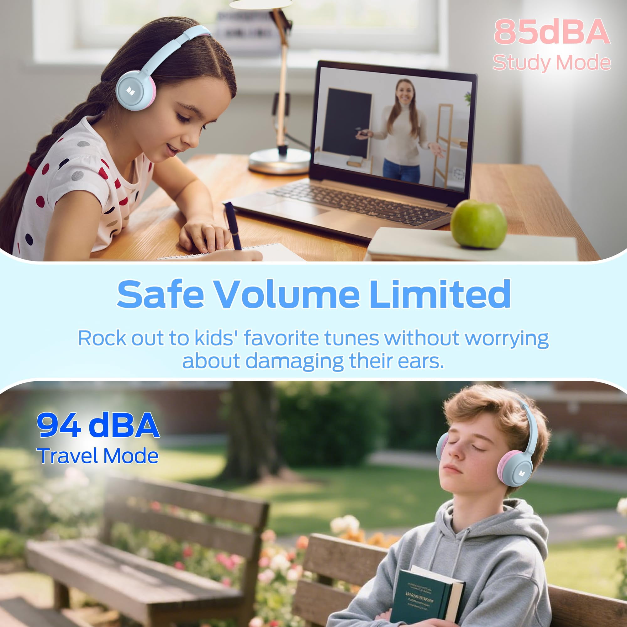 Monster Bluetooth Kids Headphones with Microphone, Wireless Headset for Children with 85/94dB Safe Volume, 60 Hours Playtime, On-Ear Kids Wireless Headphones for Girls and Boys/ School (Pink)