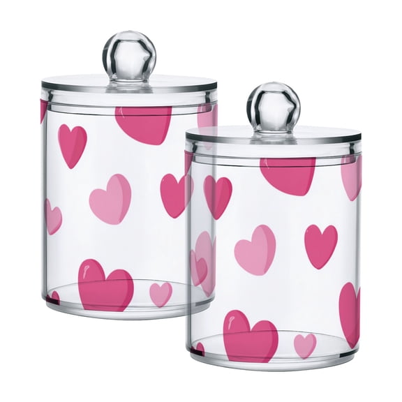 Pink Hearts Valentine Translucent Plastic Cans Storage Canisters with Lid Set of 2