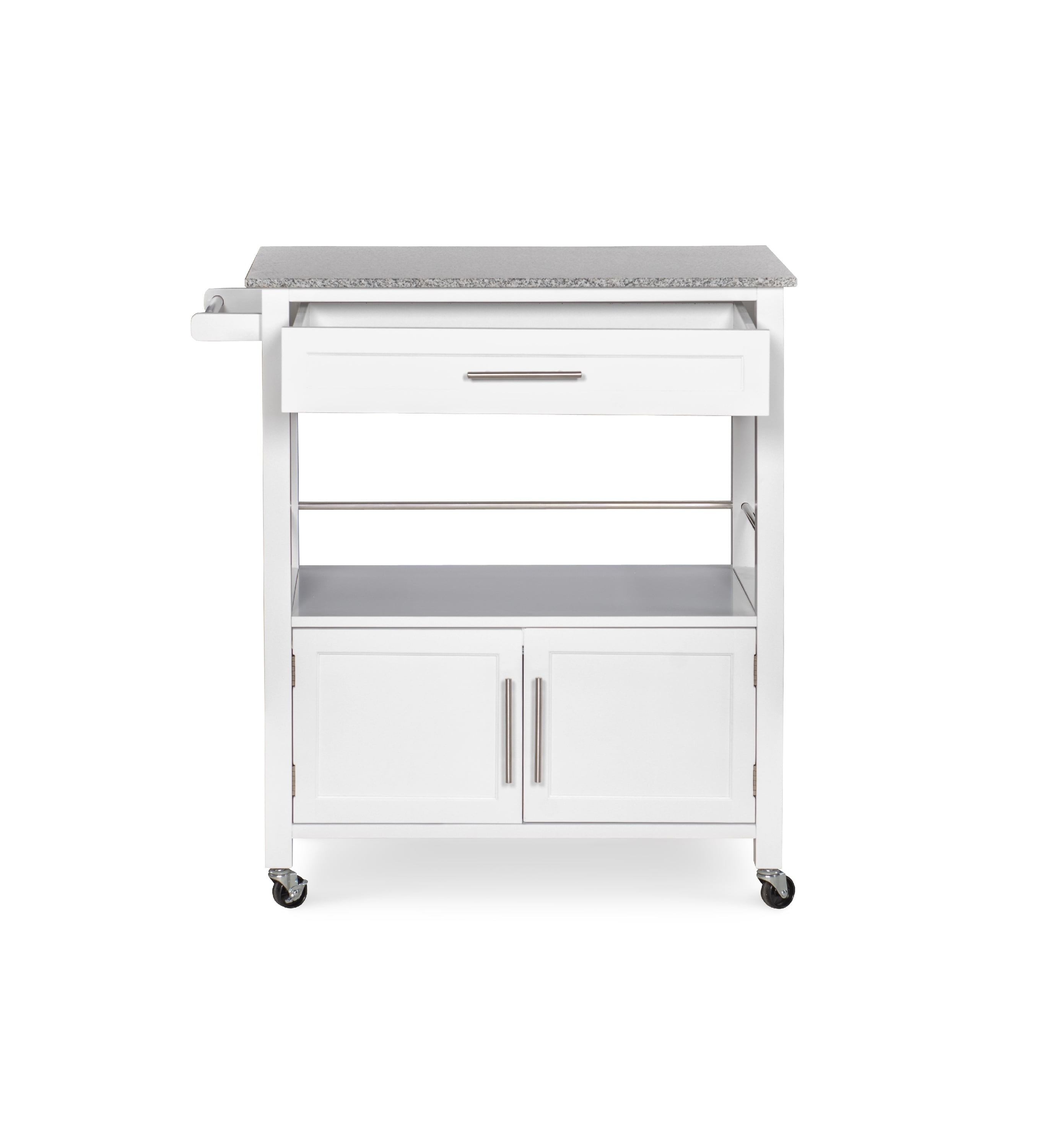 Linon Judith 2-Tier Mobile Kitchen Serving Cart with Gray & White Speckled Granite Top, 33.5" Length, White