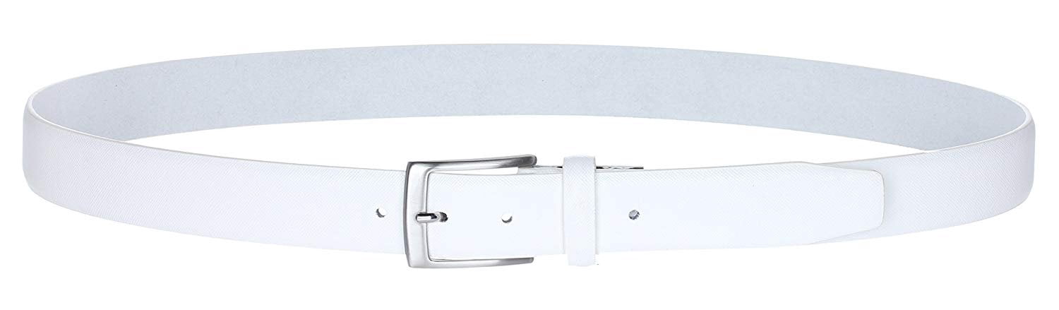 Men's Belt, Genuine Leather Dress Belts for Men with Single Prong Buckle- Classic & Fashion Design for Work Business and Casual (White, 36in)