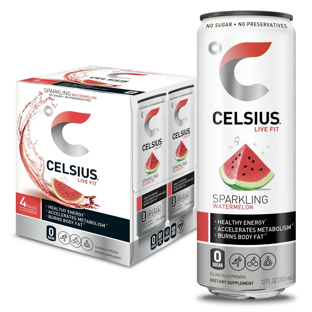 CELSIUS Sparkling Watermelon Fitness Drink, Zero Sugar, 12oz. Slim Can