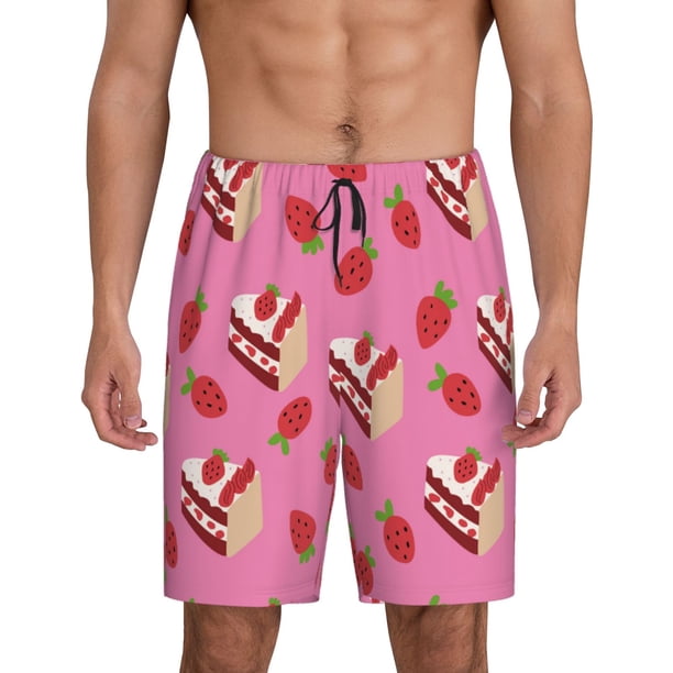 Fotbe Strawberry Cake Pantalones Cortos de Pijama para Hombre, Ropa de Dormir, Pantalones de Pijama Cortos para Hombre-3X-Large
