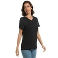 thumbnail image 3 of Women's V Neck Short Sleeve Slim Fitted T-Shirt Stretchy Bodycon Basic Top Casual Active Tee, 3 of 7