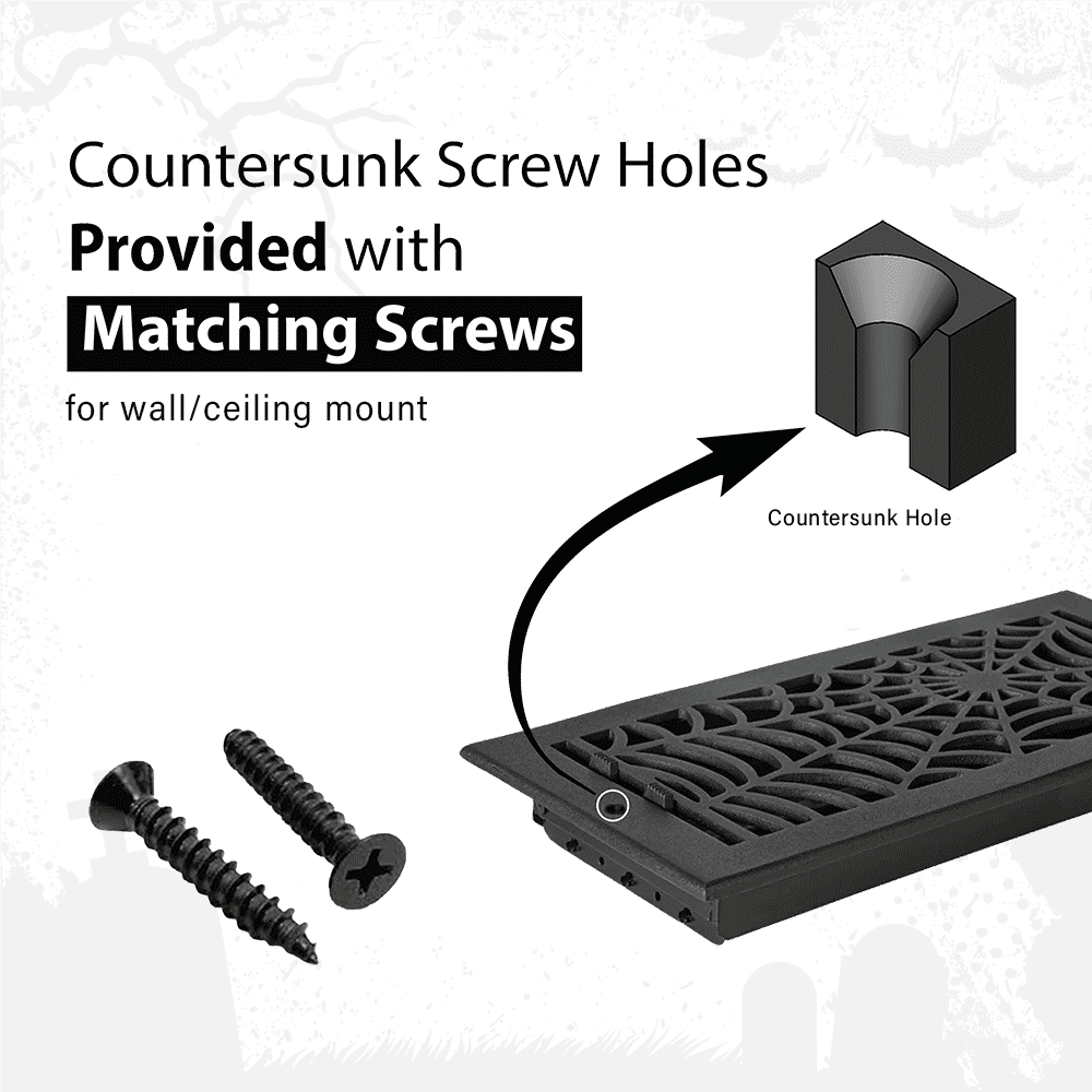 Spooky Gothic Vent cover 4"x 12" Duct Opening (Overall 5-1/2"x 13-3/4") Spider Web Design Solid Cast Aluminium Register