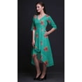 thumbnail image 4 of Bimba Cotton Green Leaves & Begonia Floral Printed Ladies Asymmetrical Pocket ShiftÂ&nbsp;DressÂ&nbsp;Short Sleeve V Neck MidiÂ&nbsp;Dress-XX-Large, 4 of 4