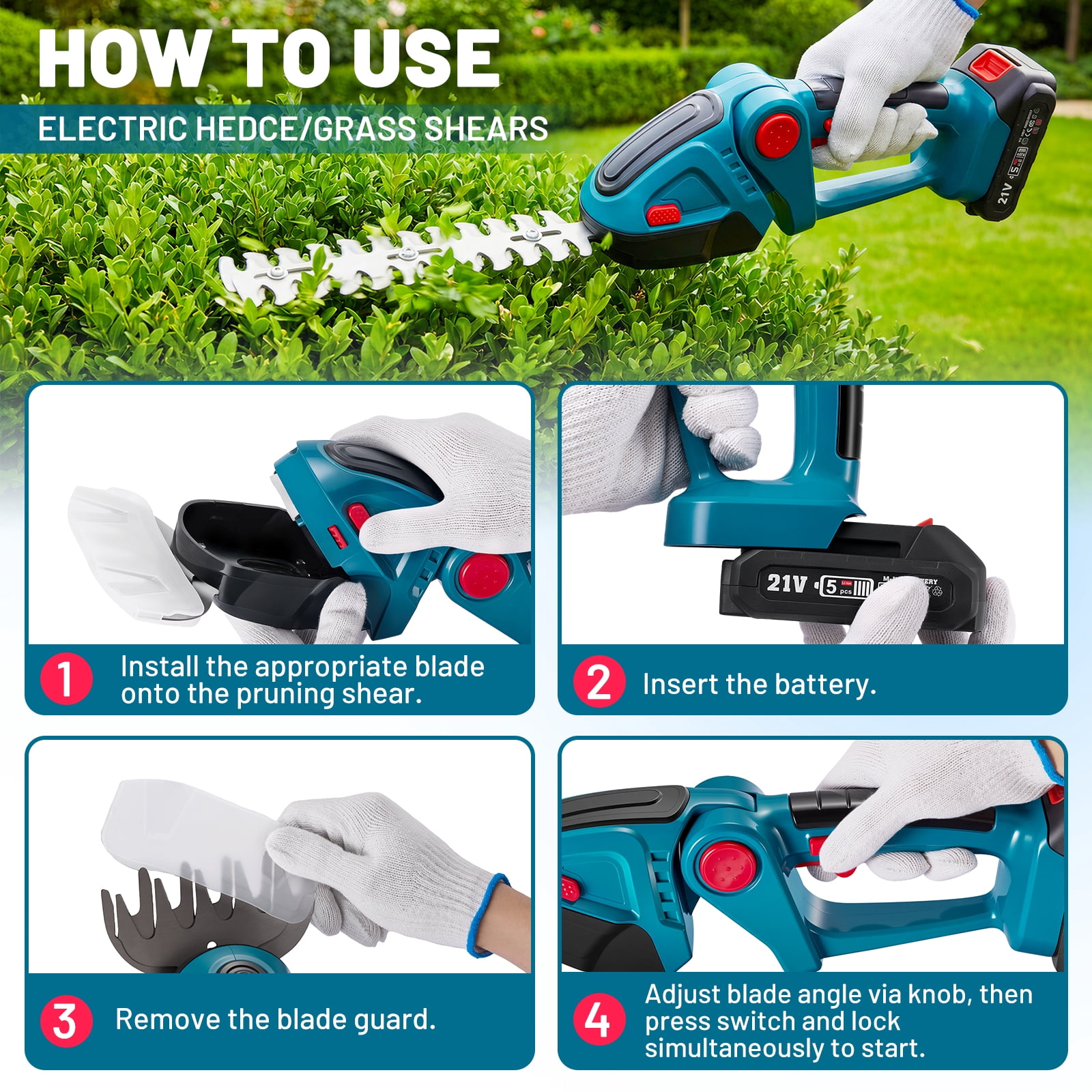 SPBTAR Cordless Hedge Trimmer, 2 in 1 Cordless Grass Shear & Shrubbery Trimmer, Lightweight Garden Tools with 2 Rechargeable Batteries & Charger for Hedge Cutting, Garden, Yards, Lawns