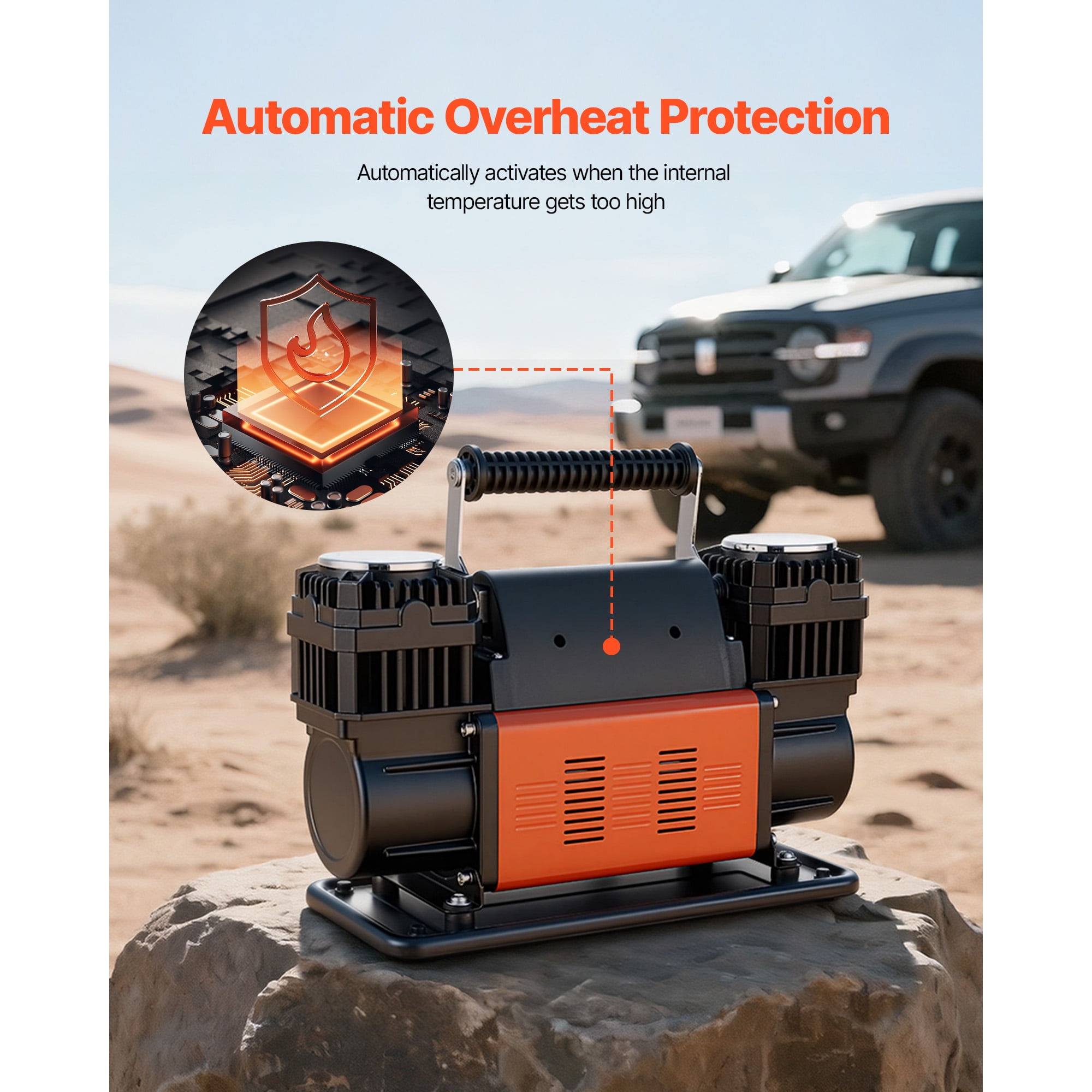 KFFKFF Dual-Cylinder Portable Air Compressor, 10.6CFM 12V 150PSI Tire Inflator with Digital Gauge & Adapters for Cars, Trucks, SUVs, RVs, and Off-Road Vehicles