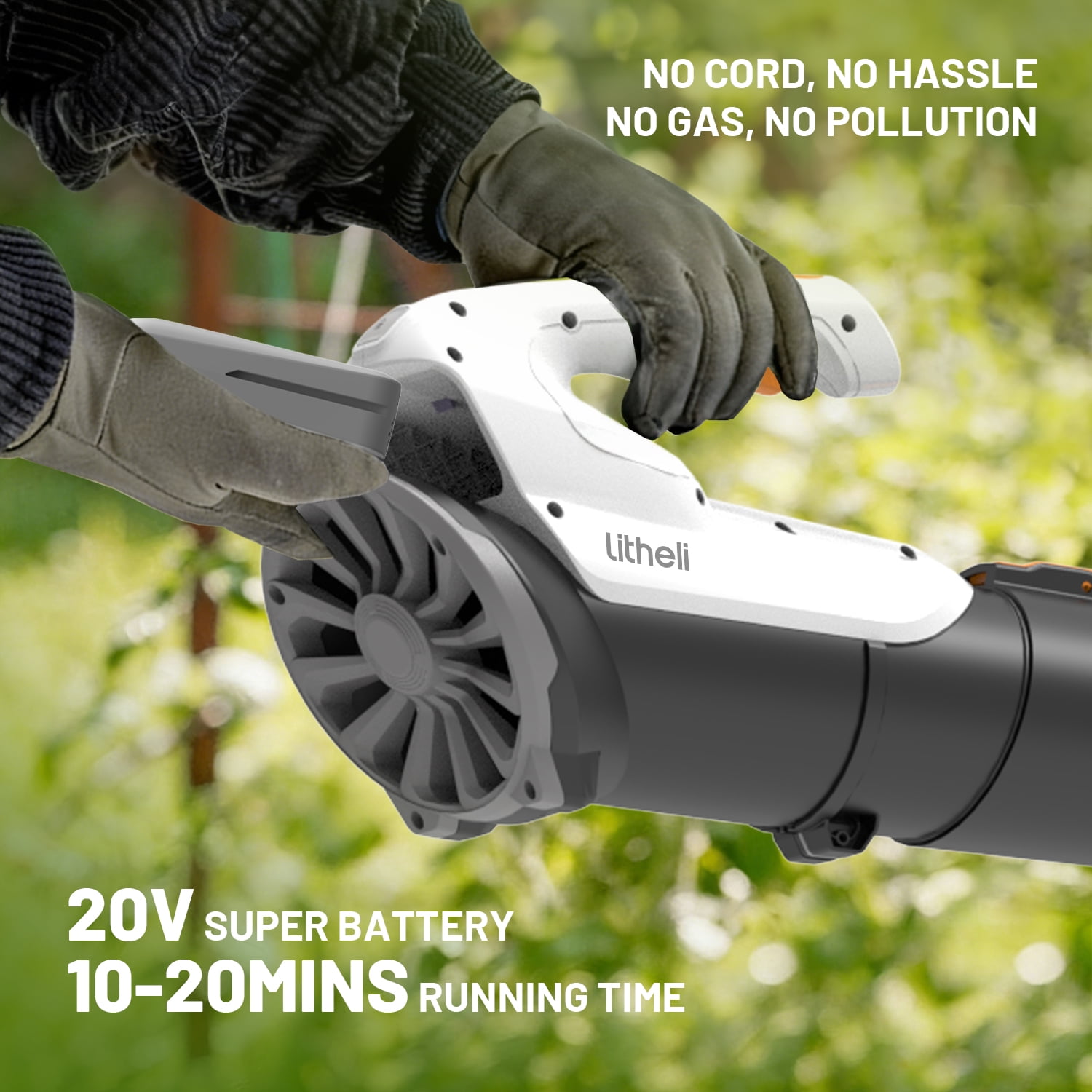 Litheli 20V Cordless Leaf Blower 350CFM 2-Speed Turbine Electric Blowing Leaf for Lawn, Yard, Patio, Dust & Leaves, with a 2.5Ah Portable Battery