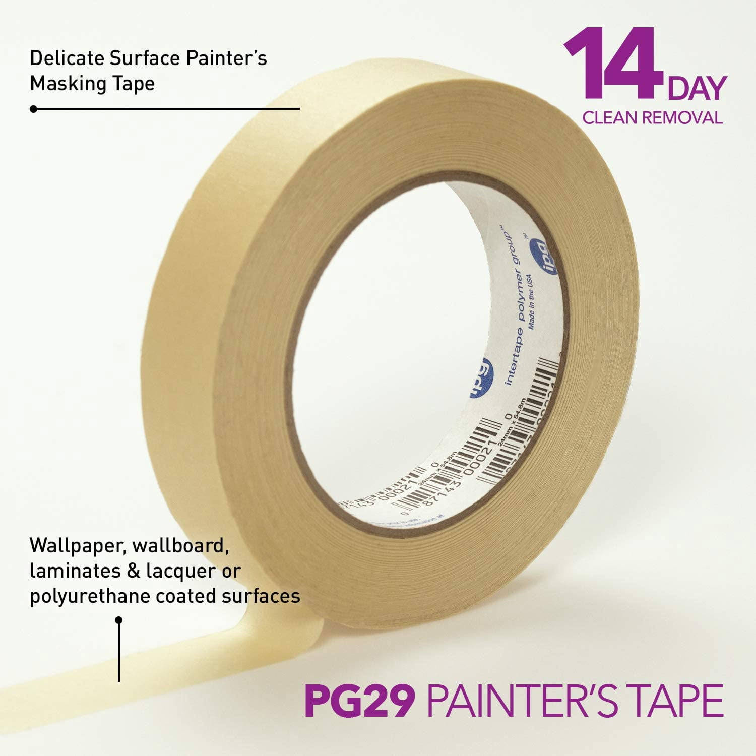 1-Roll of 1-1/2” IPG PG29-1560 ProMask Painter’s Low Tack Premium Paper Masking Tape