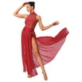 thumbnail image 3 of Oyolan Womens Lyrical Dance Dress Sleeveless Flowy Mesh Slit Hem Maxi Long Skirt Contemporary Dance Burgundy M, 3 of 7