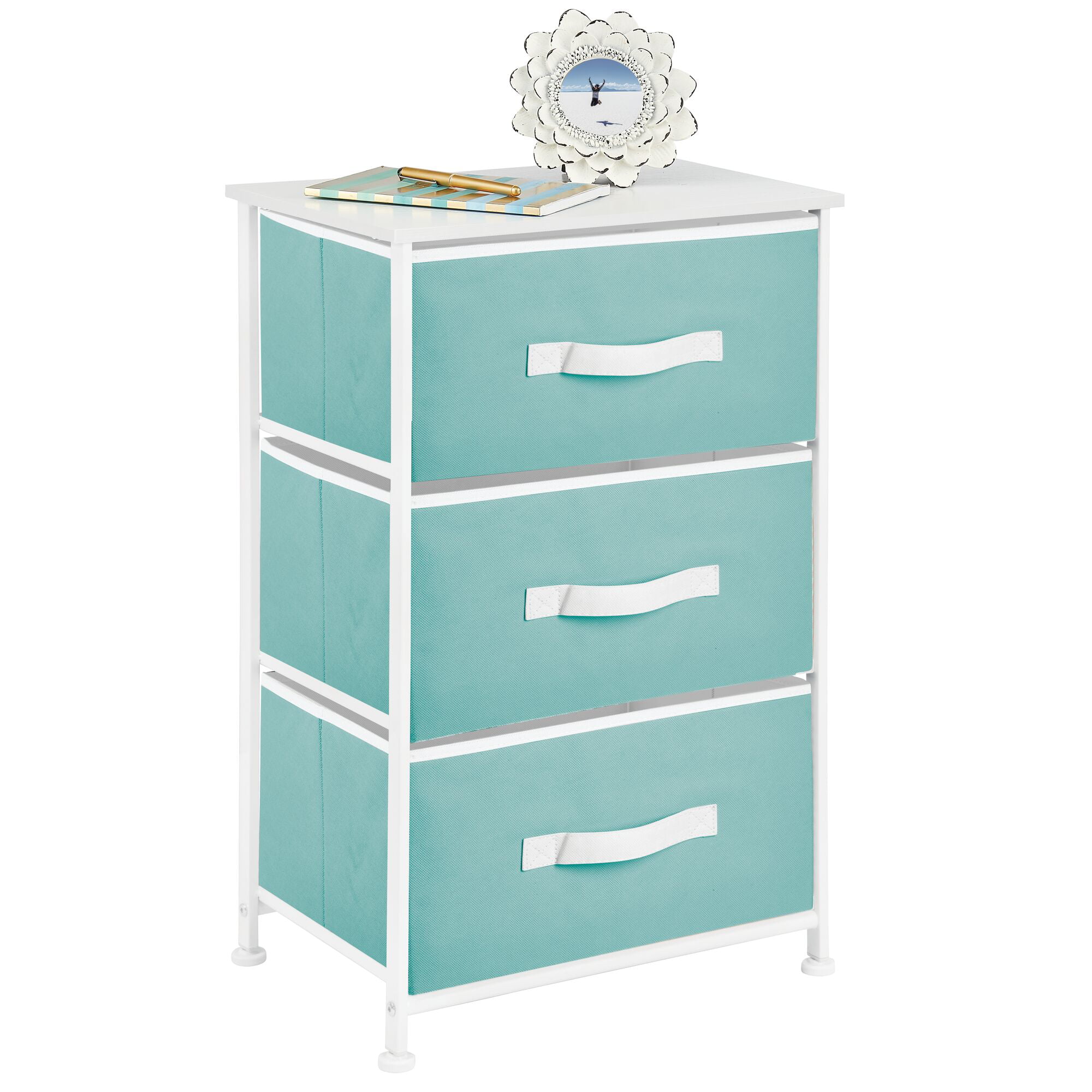 Sturdy Steel Frame Organizer Unit for Bedroom Closets Easy Pull Fabric Bins mDesign Tall Dresser Storage Chest Entryway 5 Drawers Hallway Mint Green/White Wood Top
