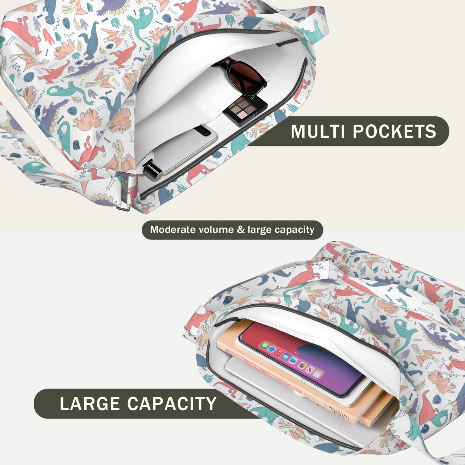 Roaring Dinosaur in Nature Crossbody Bag | Artistic Dinosaur Print Design | Lightweight Adjustable Strap Purse