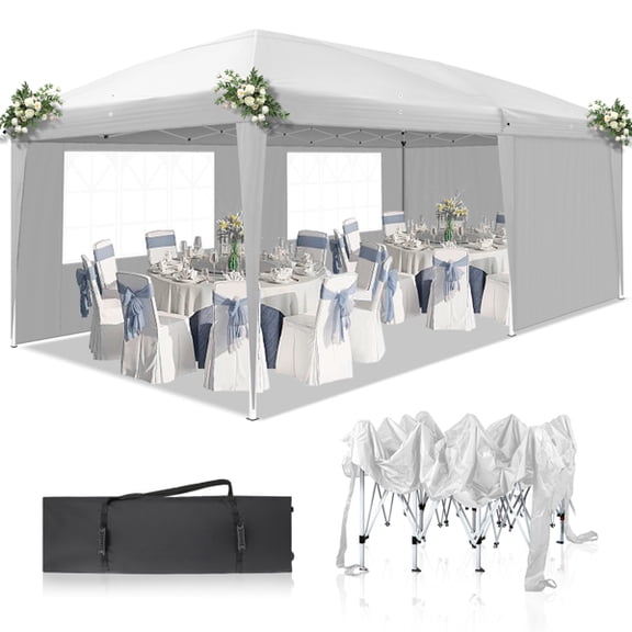 10' x 20' Pop Up Canopy Tent with 2 Windows, Large Portable Folding Gazebo with 3-Level Height Adjustment