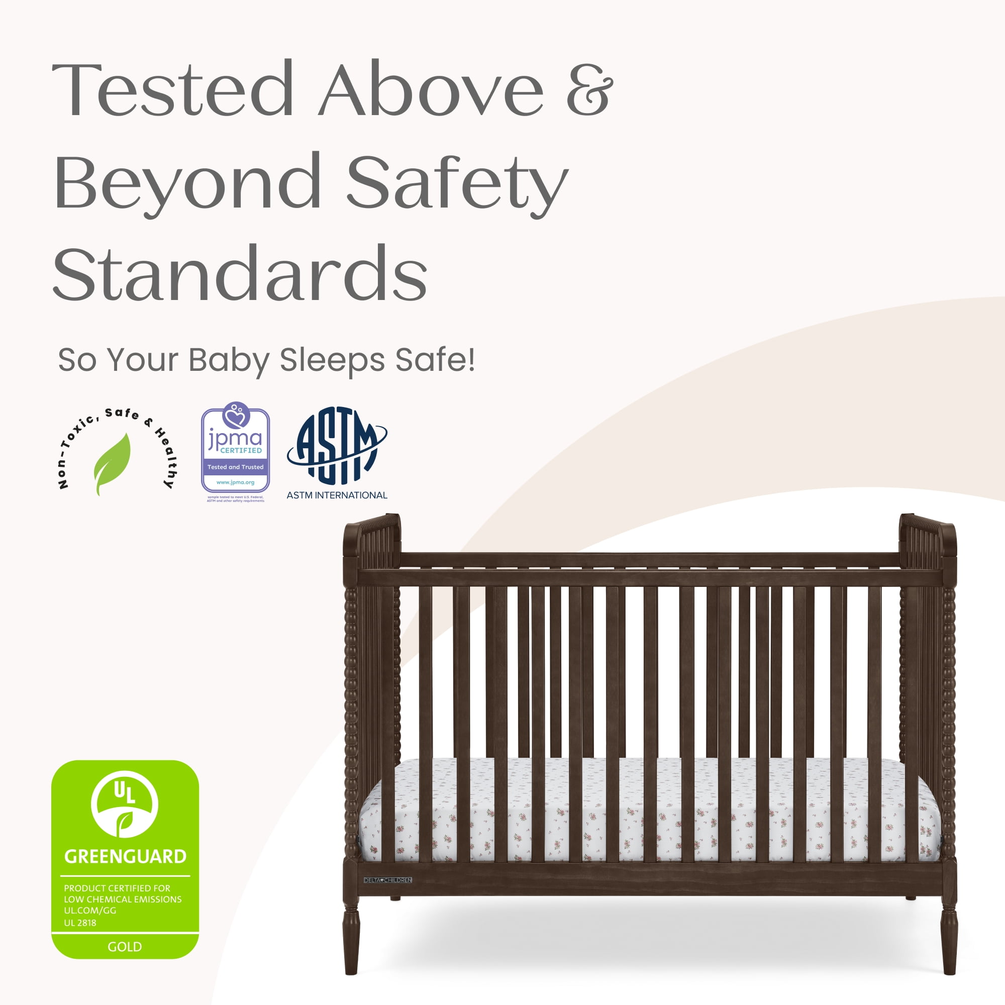 Delta Children Lily 4-in-1 Convertible Crib - Greenguard Gold Certified, Walnut Espresso
