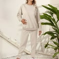thumbnail image 6 of BLOCLOALO 2 Piece Lounge Set Long Sleeve Pullover Sweatshirts Fashionable Sports Casual Jacket Trousers Round Neck Suit Sweatpants and Sweatshirt Set Plus Size Workout Sets Casual Sets Beige S, 6 of 7