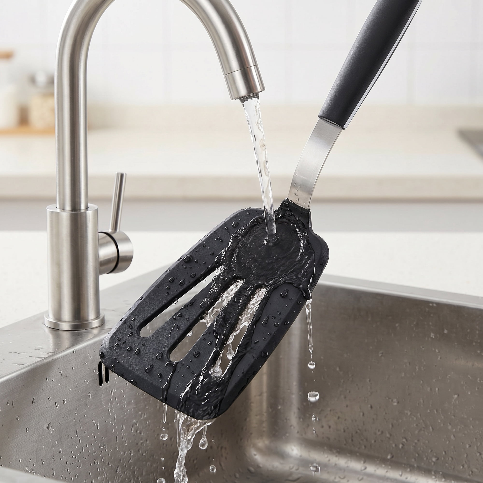 Unique Bargains Spatula Set with Rubber Tips for Non-Stick Cooking Black 13.6x3.7 inch