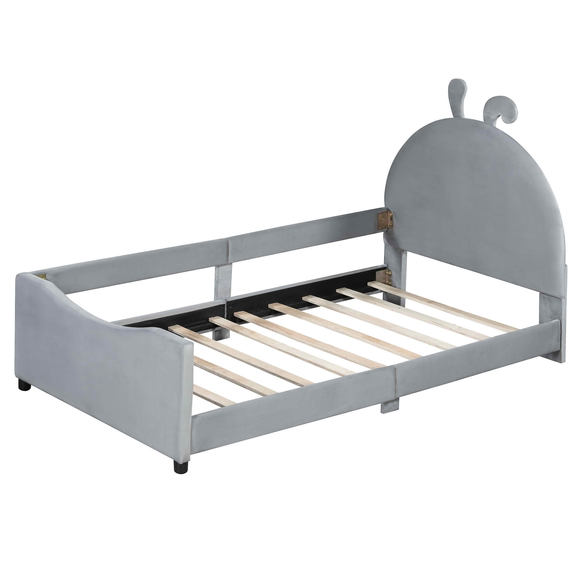 MAYEERTY Twin Size Daybed with Rabbit Ear Headboard, Lively Color Upholstered Kids Bed